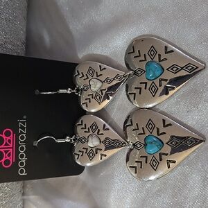 Paparazzi Silver Earrings with Blue and White Hearts